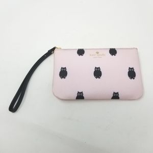 Kate Spade Light Pink & Black Owl Printed Wristlet Clutch ♠️ Novelty Bag